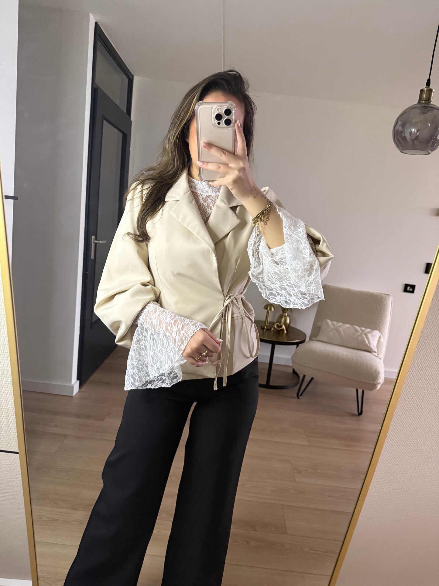 Milly overslag blazer beige