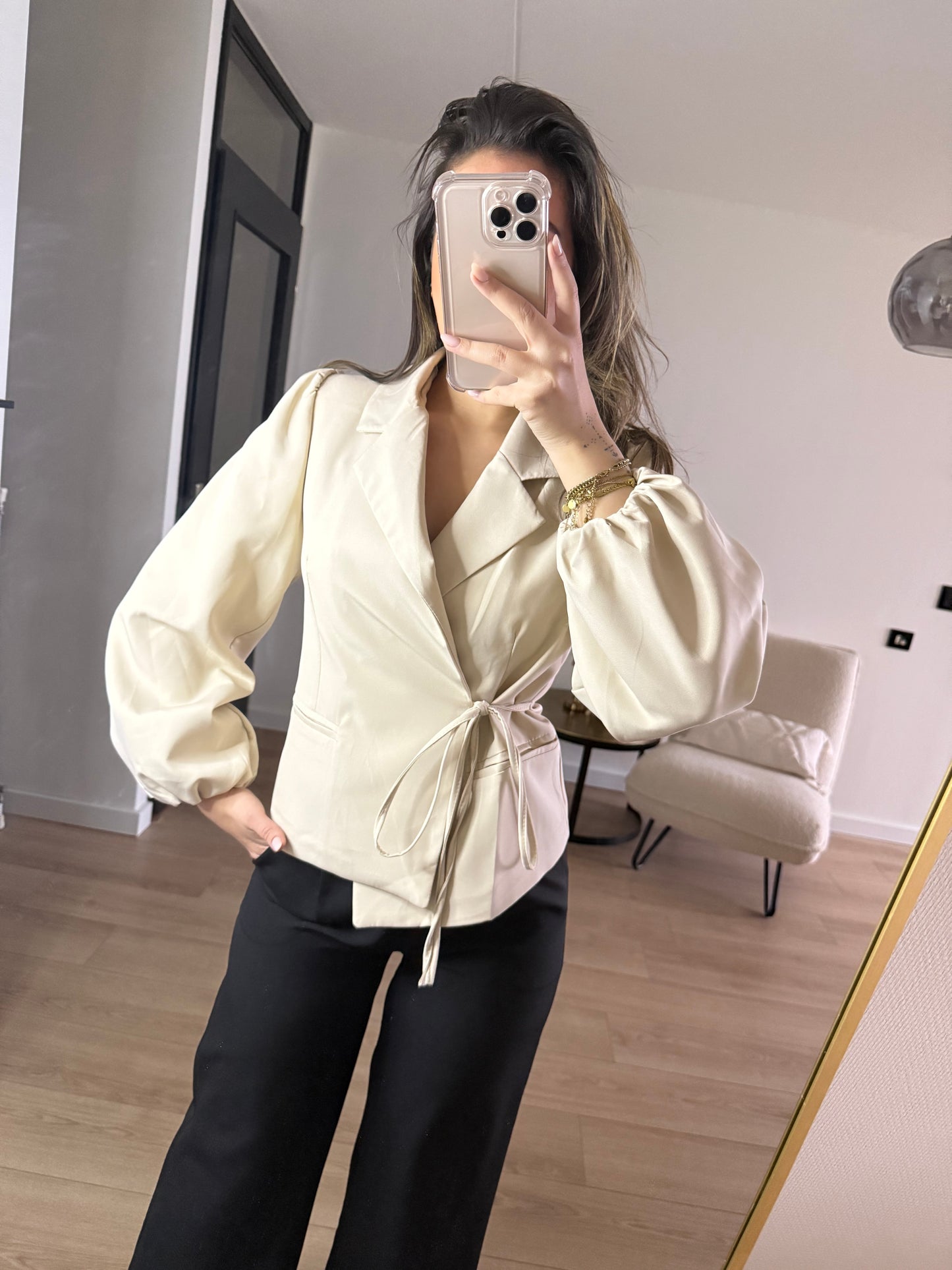 Milly overslag blazer beige