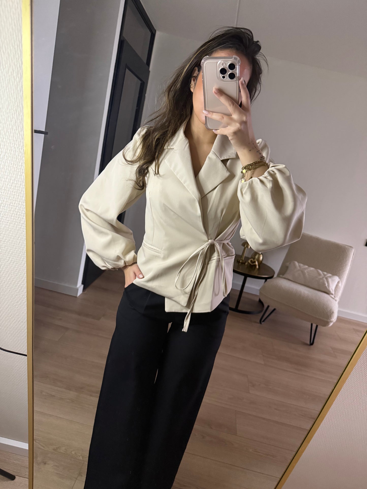 Milly overslag blazer beige